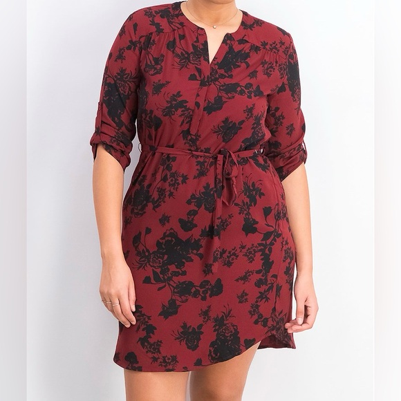 41 Hawthorn Dresses & Skirts - 41 Hawthorn Burgundy & Black Floral Belted Dress